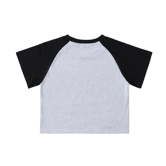 Color-Blocked Raglan Sleeve Crop Top