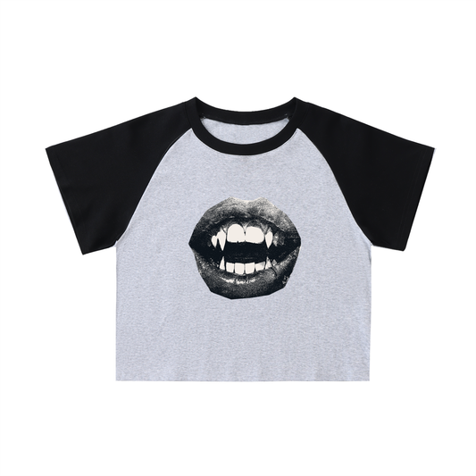 Color-Blocked Raglan Sleeve Crop Top