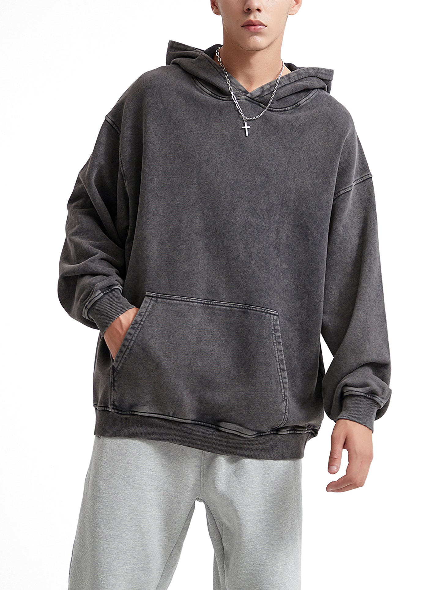 Snow Washed Loose Cotton Hoodie